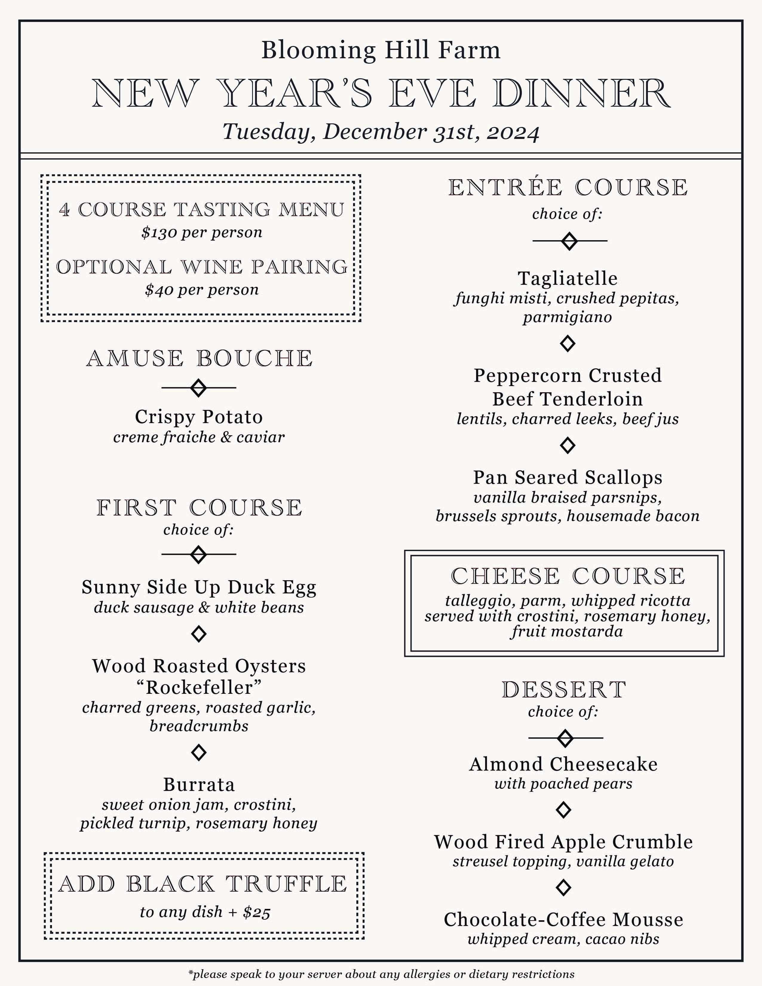 Blooming Hill Farm Menu