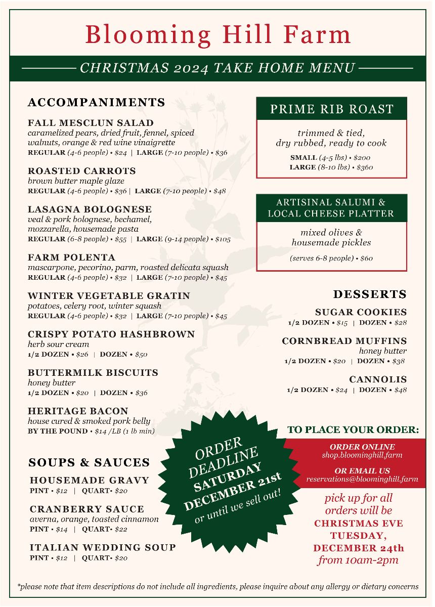 Blooming Hill Farm Menu