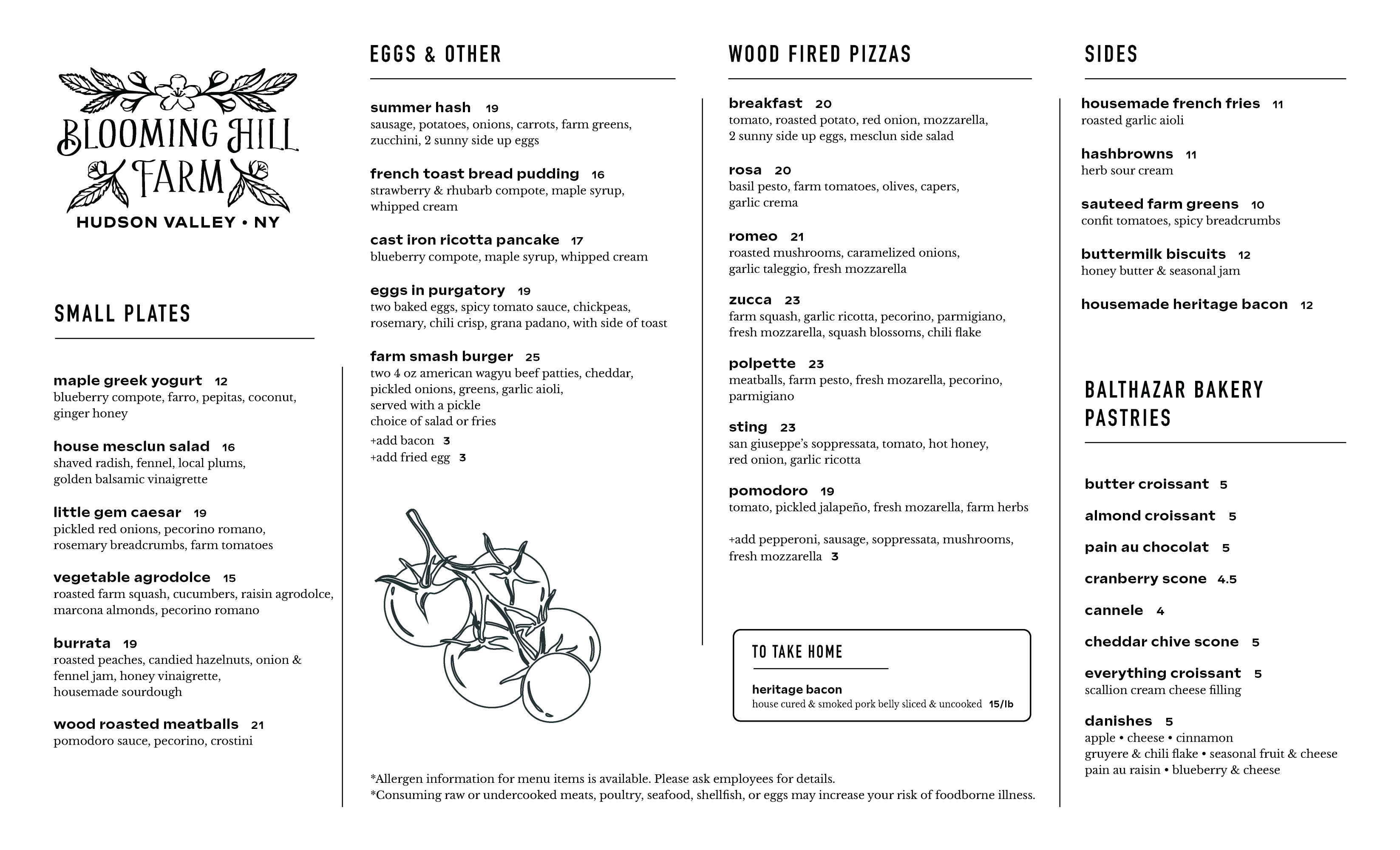 Blooming Hill Farm Menu