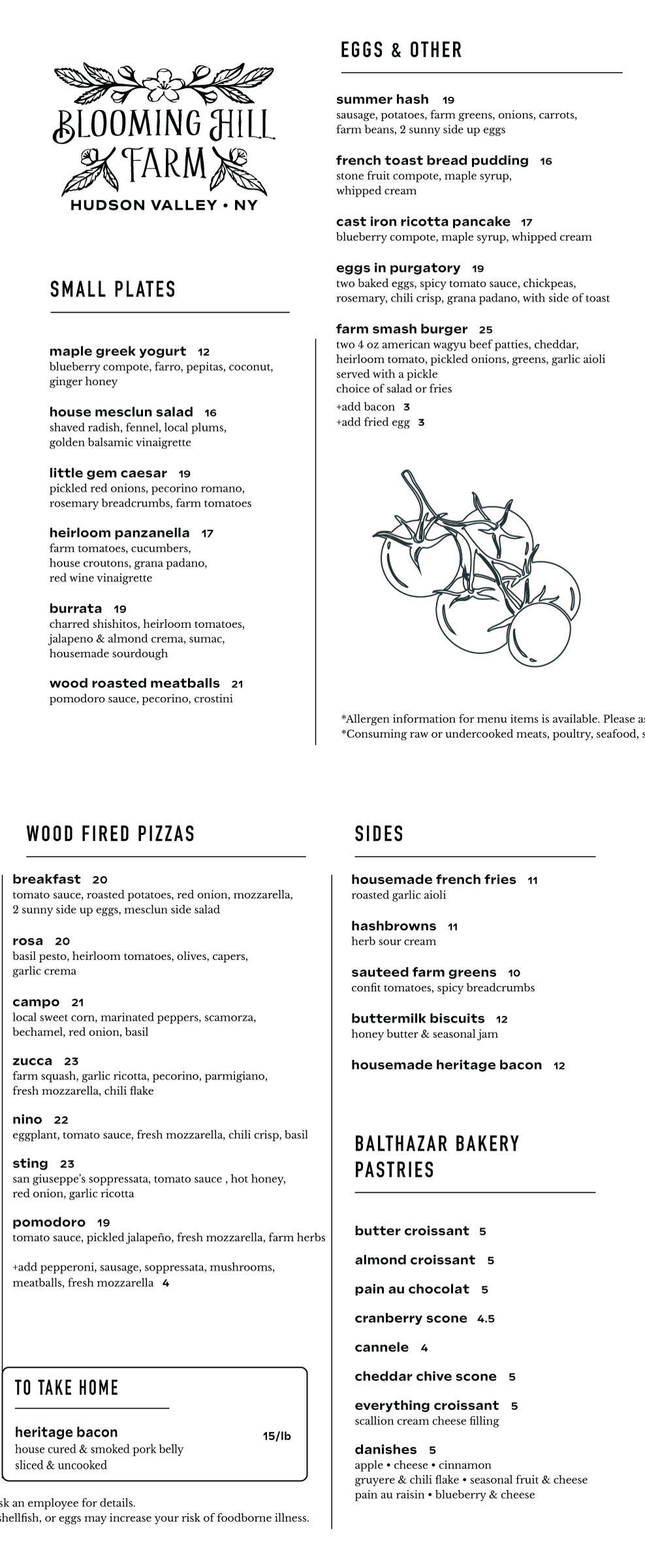 Blooming Hill Farm Menu